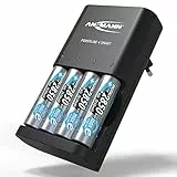 ANSMANN Akkuladegerät Powerline 4 Smart mit 4X NiMH 2850 Akkus für bis zu 4 NiMH AA/AAA Akkus - Automatik Akku Ladegerät mit Repair-Modus - Batterieladegerät für wiederaufladbare Zellen