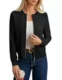 GRACE KARIN Damen Langarm Strickjacke Casual Weiche Gestrickte Jacke mit Reißverschluss Sweatshirt Freizeit Outwear Schwarz L