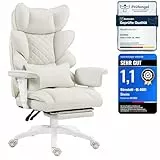 Dowinx Gaming Stuhl, Bürostuhl Ergonomisch mit Taschenfeder-Kissen, Chefsessel mit Doppellagige weiche Rückenlehne und verstellbare Lendenkissen, Armlehnen und Fußstütze, PU-Weiß