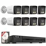 HiLook® by HIKVISION Überwachungskamera Set mit KI Personenerkennung und Hybrid Light Farbnachtsicht 8MP 4K PoE 8 Kameras IP67 wetterfest 2TB NVR vandalismusgeschützt Outdoor App Steuerung