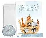 Olgs 12x Einladung Taufe Arche Noah mit Umschlägen | Einladungskarten Konfirmation zum Ausfüllen für Jungen und Mädchen | Kommunionkarten Taufeinladungen Tiere für Kinder