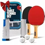 PRO-SPIN Tischtennisschläger Set - Mit Tischtennisnetz Für Jeden Tisch, Tischtennis bälle 3-Sterne, Tasche/Hülle | 2er-Set | Ausziehbares Mobiles Tischtennis Netz | Tolles Geschenk & Spiele