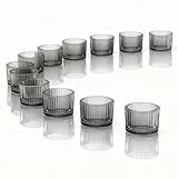 FUND AMLIGHT 12 Stück Graue Teelichtgläser, Votivkerzenhalter aus Glas für Tischdekoration, Teelichter Glas für Hochzeit, Weihnachten, Geburtstag & Moderne Heimdekoration, Teelichthalter Set für Kerze