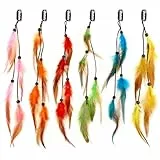 MWOOT 6 Stück Feder Haarschmuck Clip, Indianer Haarschmuck Damen, Federn Haarextensions, Boho Kopfschmuck für Karneval Festival Verkleiden Cosplay Haardeko Zubehör Bunt Feder Haarspangen