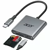 acer USB C SD Kartenleser 312MB/S mit 100W PD, UHS-II SD 4.0 Card Reader aus Aluminium USB C Micro SD Speicherkartenleser Adapter für iPhone 17 16 15 Serie,Galaxy S24,iPad Pro,MacBook Pro,Surface Pro.