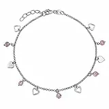 Bling Jewelry Multi Herz Kristall Rosa Fußkettchen Baumelnd Charmes Fußkettchen Knöchel Armband Für Frauen .925 Sterling Silber Einstellbar 9 Bis 10 Zoll Mit Extender