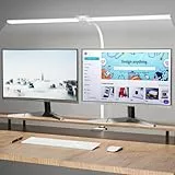 Hensam LED Schreibtischlampe Dimmbar zum Homeoffice, 1800 LM Augenschutz Tageslichtlampe mit 5 Farbtemperatur, Schwanenhals Tischlampe mit Klemmbar, 80cm, Weiß