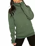 TrendiMax Damen Hoodie Kapuzenpullover Langarm Sweatshirt Winter Pullover Hochkragen Sweatjacke Kapuzen Pullis, Grün, M