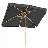 SONGMICS Sonnenschirm für den Balkon, 300 x 200 cm, rechteckiger Balkonschirm, Sonnenschutz, Schirmmast, Schirmrippen aus Holz, knickbar, ohne Ständer, Garten, Outdoor, grau GPU300G01