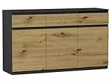 Framire Highboard Anthrazit/Artisan Eiche 120x40x98 cm – 3-türige Kommode mit Schubladen, Sideboard für Wohnzimmer, Esszimmer & Schlafzimmer, modernes Schrankmöbel, Modern S-3