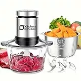 Kitchen in the Box Zerkleinerer Küche Elektrisch 400W Multizerkleinerer, fleischwolf mit 2 Schüsseln(2L+2L) und 2 Bi-Level Edelstahl Klingen, Universalzerkleinerer für Fleisch,Gemüse,Zwiebeln,Obst