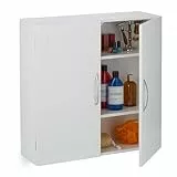 Relaxdays Badschrank, hängend, 3 Flexible Fächer, 2 Türen, HxBxT: 60 x 60 x 20 cm, Hängeschrank für die Wand, weiß