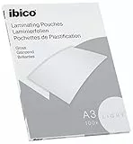 Ibico Basics Laminierfolien A3 Leicht, Heißlaminierfolien glänzend, 100 Stück, Extra Dünn, Transparent, Kristallklar, Runde Ecken, Ideal für Schule oder Büro, 627311