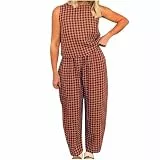 Co Ord Sets für Damen, Loungewear-Sets, UK-Nachtwäsche, Kleidung, zweiteiliges Outfit, Sommer-Tops, Fitnessstudio, 2-teiliges Outfit, kariert, Pyjama, ärmellose Weste, Baggy Karierte Hose