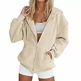 Generisch Damen Sweatjacke lang Mit Kapuze Hoodie Jacke Oversize Zipper Sportjacke Frauen Langarm Kapuzenjacke Sweatshirt-Jacke Leichte Hoodies Sportjacken Damen-Jacken Casual Style Bomberjacke
