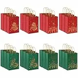 KONVINIT Geschenktüten Weihnachten 24er Set - Weihnachtstüten aus Kraftpapier mit Griffen, mit 24 Xmas Sticker,Geschenktaschen für Weihnachtsgeschenke (21x15x8cm)