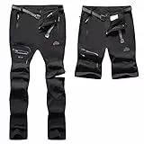 BenBoy Herren Wanderhose Wasserdicht Outdoorhose Atmungsaktiv Zip Off Trekkinghose Schnell Trockend Leicht Camping Sommer Softshellhose Funktionshose(Schwarz,L)