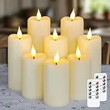 Yeelida Batterie flackernde LED-Kerzen, Packung mit 8 flammenlosen elfenbeinfarbenen Kunststoffkerzen mit Zeitschaltuhr, die über 600 Stunden halten(5,3cmx 11, 14, 17cm)
