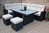 Ragnarök-Möbeldesign PolyRattan Ecklounge DEUTSCHES Familienunternehmen seit 1928 EIGENE Produktion - 8 Jahre GARANTIE - Gartenmöbel Essgruppe Tisch hohe Dining Polyrattan Aluminium Schwarz