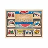 Melissa & Doug - Holz-Stempelset Fahrzeuge, 8 Holzstempel, 2 Stempelkissen, Aufbewahrungsbox, Für Kinder ab 3 Jahren