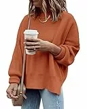 Saodimallsu Damen Oversized Langarm Pullover Gerippter Rundhals Sweater Seitenschlitz Strickpullover für Herbst und Winter Orange M