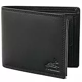 Fa.Volmer ® Leder Geldbörse Herren - extra-stabile Doppelnaht - 9 Fächer für Kreditkarten - Querformat - VO11 (01 schwarz)