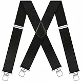 Hosenträger Herren Breit 5cm Hosenträger Herren Extra Stark Elastisch Verstellbar mit Sehr Starken 4 Metall Clip Einstellbar Suspenders für Arbeitshose Jeans Motorradhose lederhose X-form Schwarz