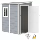 Outsunny Gerätehaus 1,54m³, Gartenhaus mit Pultdach, Boden 122 x 149 x 192/177 cm, wetterfest Geräteschuppen mit Abschließbar Tür, Fenster, Gartenschrank aus Kunststoff, für Hinterhof, Garten, Grau