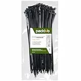 PACKIVO Kabelbinder Schwarz 250mm x 4.8mm, 100 Stück Kabelbinder UV Beständig lang, Schwarze Kabelbinder Mit 22Kg, Zugfestigkeit Kann für Innen- und Außenbereich, Haushalt, Büro