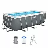 Bestway Power Steel Frame Pool Set mit Filterpumpe 412 x 201 x 122 cm, grau, eckig