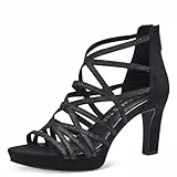 MARCO TOZZI Damen Sandalen mit Absatz Glitzer Vegan, Schwarz (Black comb), 37 EU
