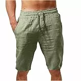 Guhmomh Kurze Hosen Herren Sommer Leinen Shorts Baumwolle Leinenhose Kurz Sporthose Freizeithose Baggy Sommerhose Leicht Bermuda Jogginghose Strand Casual Laufhose Freizeit Wanderhose Armeegrün 4XL