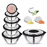 Joyfair Rührschüssel 6er Set, Edelstahl Schüssel mit Transparenter Deckel & 3 Reibenaufsätzen, 4,5L/2,7L/2L/1,5L/1,2L/0,7L, Salatschüssel zum Kochen Backen, Stapelbar & Spülmaschinenfest, Schwarz