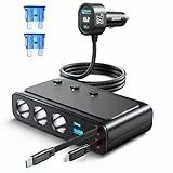 JOYROOM 227W Zigarettenanzünder Verteiler 9 in 1, Auto KFZ Ladegerät Adapter mit 80cm einziehbare 45W Typ-C & Lightning Schnellladekabel, 3 Fach 12V/24V Stecker mit Separatem Schalter für iPhone 17