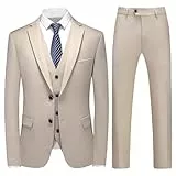 KUDMOL Herren 3-Teiliger Slim Fit Anzug - Business Hochzeit Formal Dinner Zwei Knöpfe Smoking - Klassischer Blazer Weste Hose Set für Männer