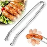 Hysenm BBQ Würstchen Wendezange, Wurst Edelstahl Küchenzange 38cm langer Griff Verdicken, Grillzange mit Rädchen zum Drehen Hot Dog Zange Mehrzweck Grillzange für Camping Küchen
