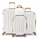 LEADZM Kofferset 4 teilig Hartschale, Koffer Set aus ABS, Reisekoffer mit Rollen Groß, Hartschalenkoffer Set, Koffer & Trolleys mit Kosmetikkoffer (Beige-Braun)