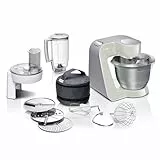 Bosch Küchenmaschine Serie 4, Edelstahl-Schüssel 3,9 L, Knethaken, Schlag- und Rührbesen Edelstahl, spülmaschinenfest, Mixer 1,25 L, Durchlaufschnitzler, 3 Scheiben, 1000 W, grau, MUM58L20