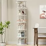Generisch 360° Drehbares Bücherregal, Bodenstehendes Bücherschrank Aus Holz, Bookshelf Mit 6 Ebenen, Verstellbare Ebenen, Standregal, 45×45×193cm, Weiß