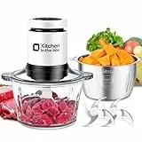 Kitchen in the Box Zerkleinerer Küche Elektrisch 400W Multizerkleinerer, fleischwolf mit 2 Schüsseln(2L+2L) und 2 Bi-Level Edelstahl Klingen, Universalzerkleinerer für Fleisch,Gemüse,Zwiebeln,Obst