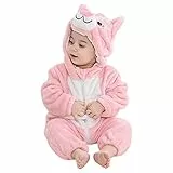 DEBAIJIA Baby Spielanzug Flanell 30-36M Tier Strampler Winter Overall mit Kapuze Süß Jumpsuit Mädchen und Junge Warm Pyjama (Rosa01-120)