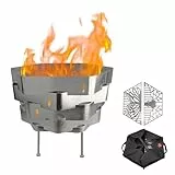 Feuerstelle, Halo Feuerstelle Outdoor Tragbare Holzfeuerstelle Enthält einen Grill, eine Tasche, Sechseckiger Kamin für Terrasse Camping Geschenk (Edelstahl Feuerstelle mit Grill, Mittel)