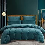Luofanfei Warme Bettwäsche 135 x 200 4teilig Winter Petrol Blau Flauschig Flanell Plüsch Winterbettwäsche Bettbezug Set Fleece Bettwäscheset Microfaser 2 Bettbezüge und Kopfkissenbezüge 80x80 cm