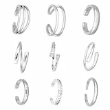 Mikovivi 9 Teiliges Zehenring Set für Damen, Verstellbares Offenes CZ Zehenring Set Zierlicher Fußschmuck für den Sommerstrand Modisches Fußschmuck Accessoire Damen (Silber)