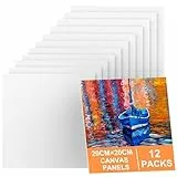 Koncci Leinwand 20x20 (12 Stück), Leinwand zum Bemalen, Weiße Kleine Leinwände, Leinwände Set Geeignet für Acryl und Öl Malerei Sowie zum Skizzieren und Zeichnen