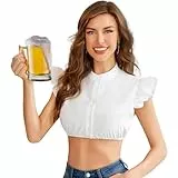 Funspread Dirndlbluse Damen Dirndl Blusen - Dirndlbluse Weiß Bluse Dirndl Kurzarm für Oktoberfest Trachtenblusen 34