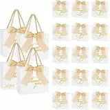 HUOMAQFAN 40PCS Stück Geschenktüte Größe mit Schleifen,Geschenktüten aus Papier mit Schleife,Geschenk-Taschen mit Griff, für Parties Hochzeit Christmas Festivalfeier Feier (weiß, 5.5x2.3x4.7in)