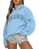 Tomwell Oversized Hoodie Damen Los Angeles Pullover Winter Kapuzenpullover Langarm Sweatshirt Casual Hoody mit Kapuze A Blau S