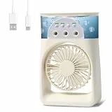Journeyside Klimaanlage Mobil Fan, 3-in-1 Mobiles Klimagerät, Mini Luftkühler für Zimmer 250ml Wassertank, 3 Windgeschwindigkeiten & 2 Feuchtigkeits Modi,60° Drehen,Timer,7 Farben Licht für Zuhause