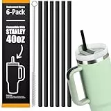 VITEVER 6 Stück Stanley Cup Strohhalm, Stanley Cup Zubehör, Strohhalm Geeignet für Stanley Cup 40/30oz,6 Stück Strohhalm mit 1 Reinigungsbürsten (BLACK)